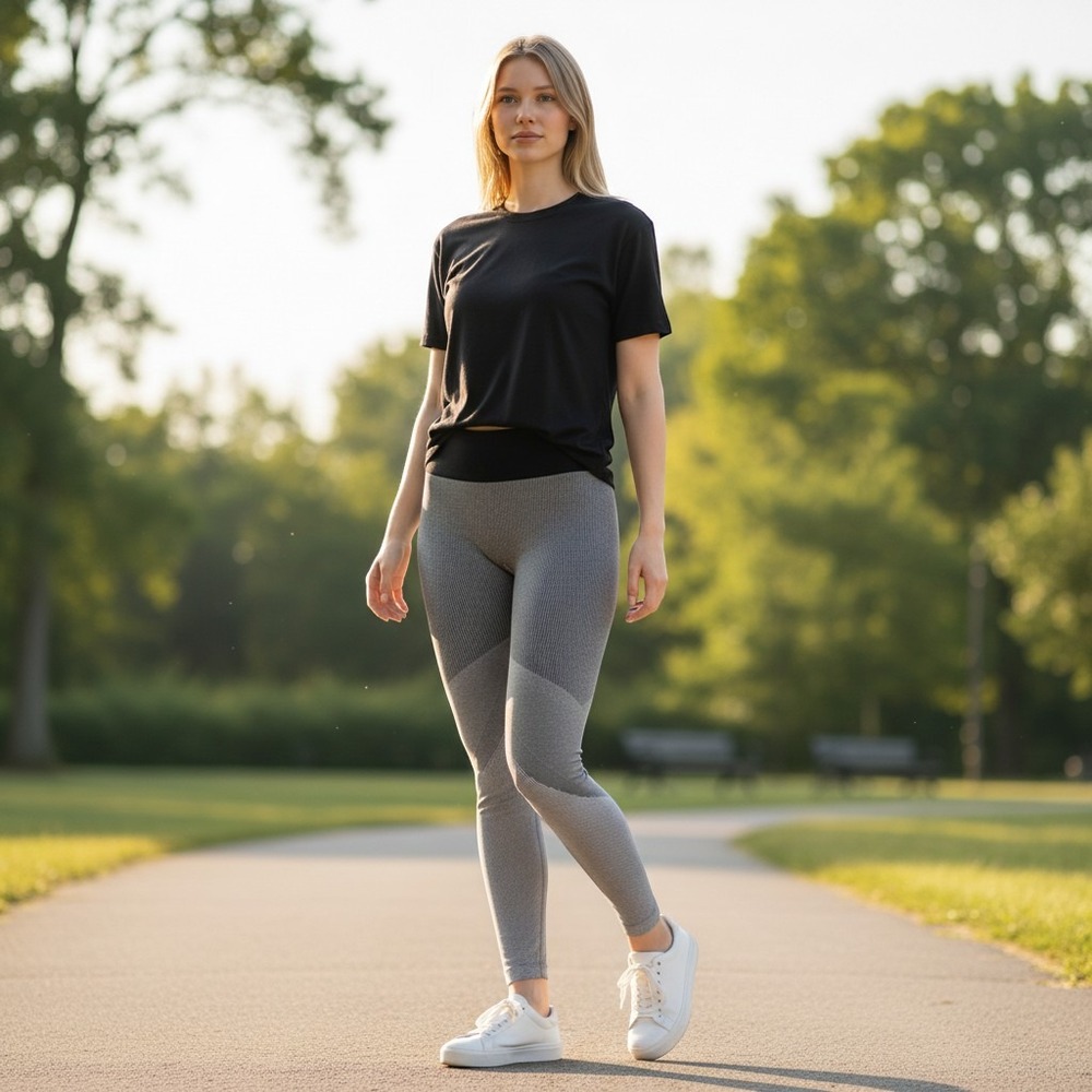 Aerie Chill Play Move Ribbed Seamless Leggings Womens XS Grey Black Excellent